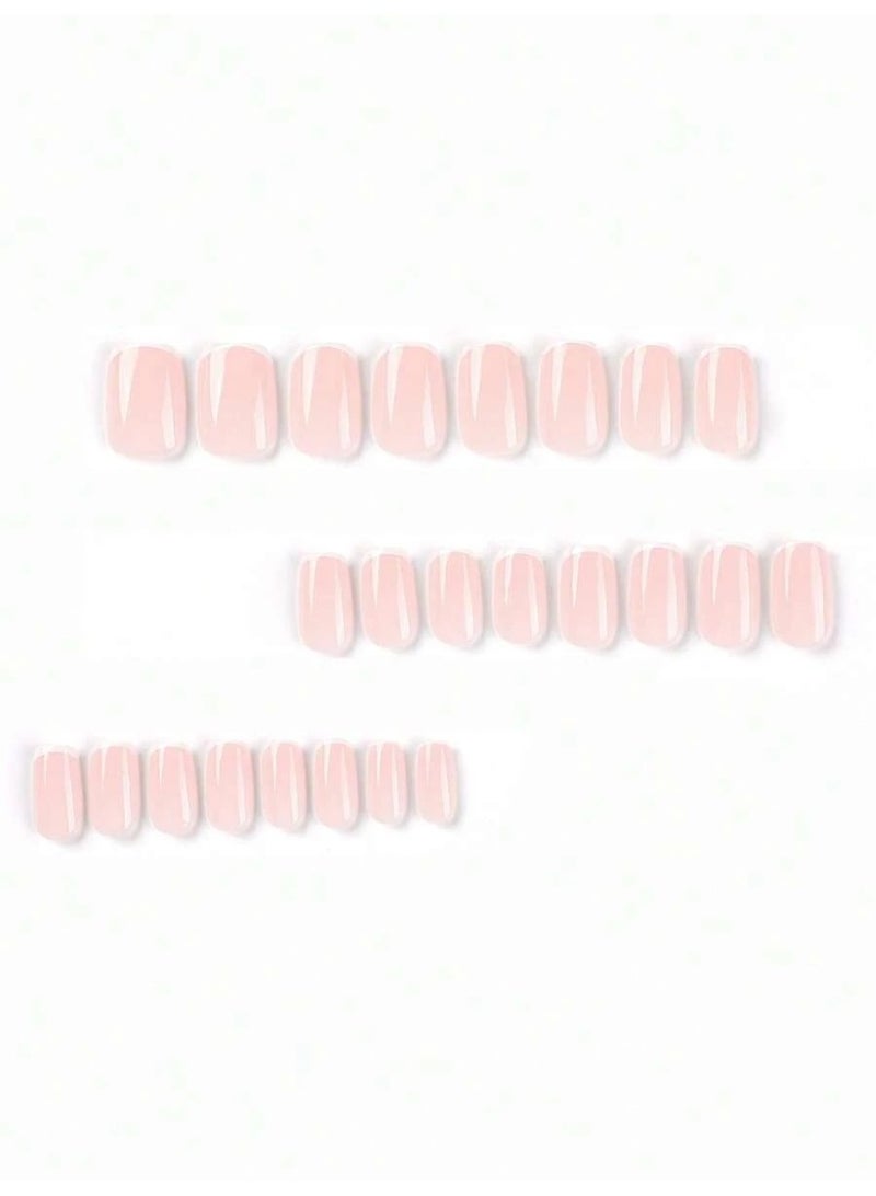 أظافر تركيب فرنسي مربعة مدورة 24 قطعة – لون نود وردي مخملي لامع مع أطراف بيضاء أنيقة - Image 3